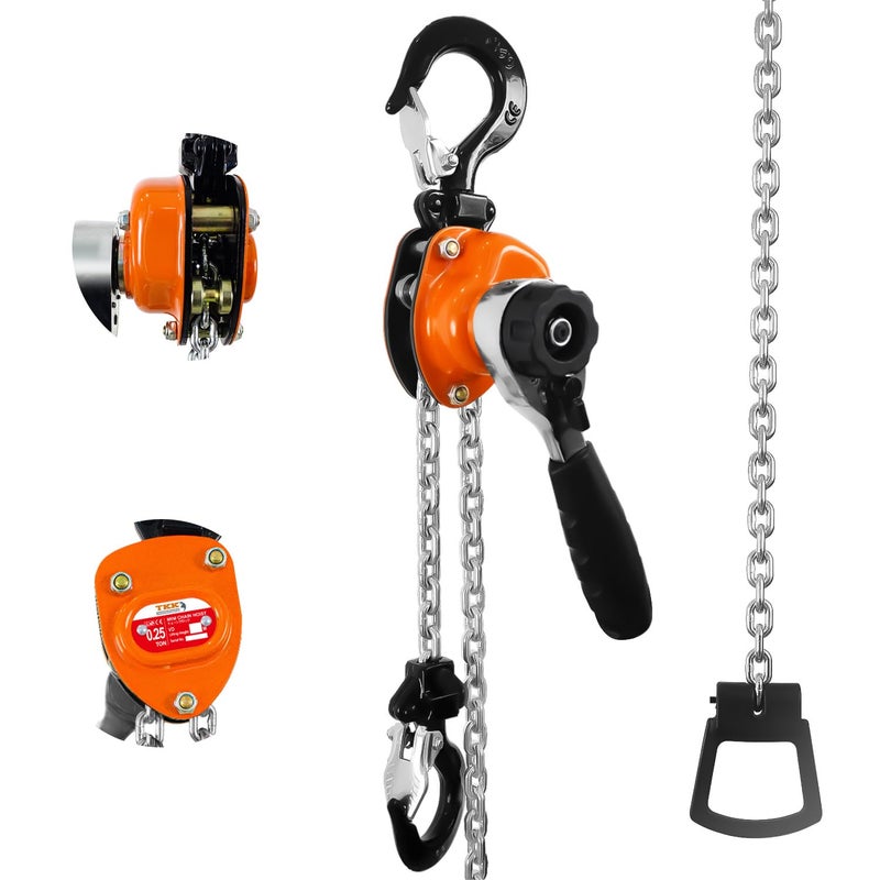 TKK Mini Lever Chain Hoist 1/4 Ton - 550lbs Capacity, 10ft Lift, Safety Hooks - Portable Manual Hoist for Garages, Warehouse, Automotive - Come Along Winch, Ratchet G80 Chain Fall Hoist - Image 1